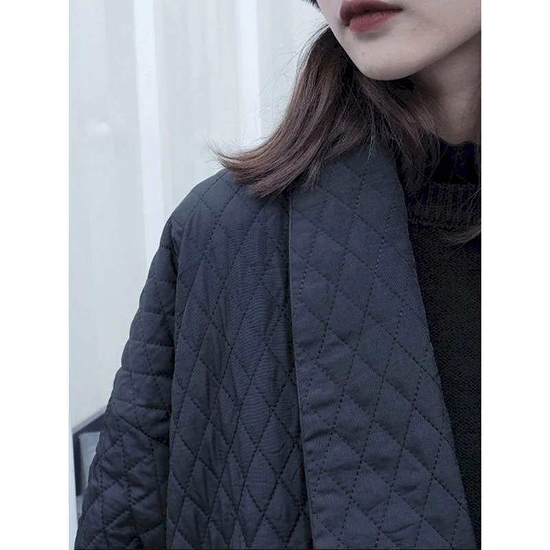 Quilted Coats Harajuku Oversized Lapel Jackets for Women Long Sleeve Solid Ankle Length Style Casual Vintage Warm Snow Clothes