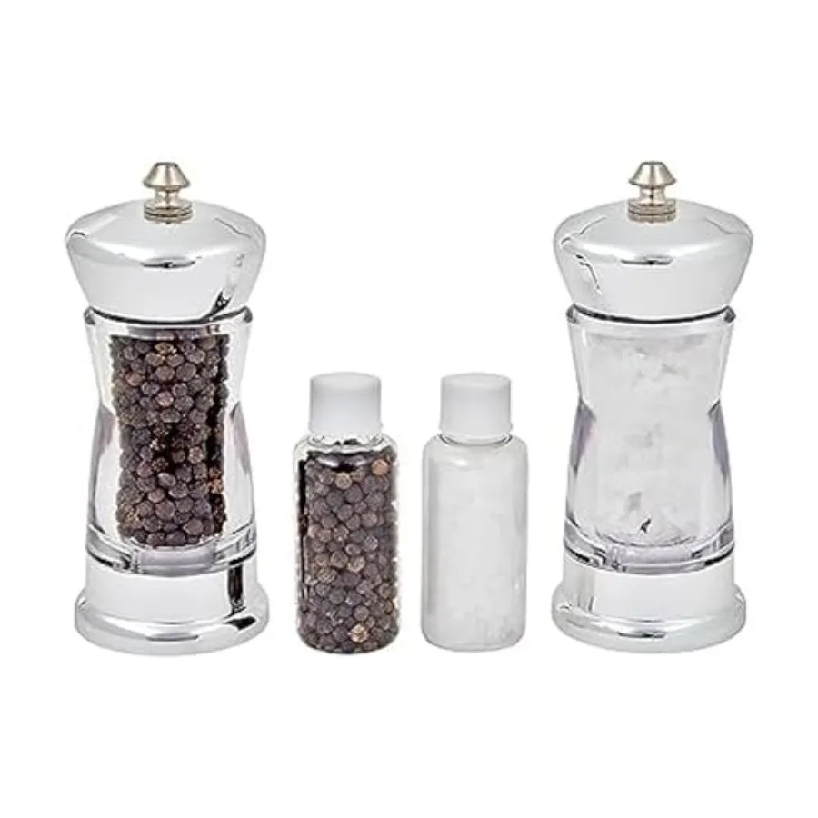 

Набор из 2-х ручных мельниц для специй с регулируемым керамическим механизмом для морской соли и перца, черно-белые - многоразовые емкости для хранения