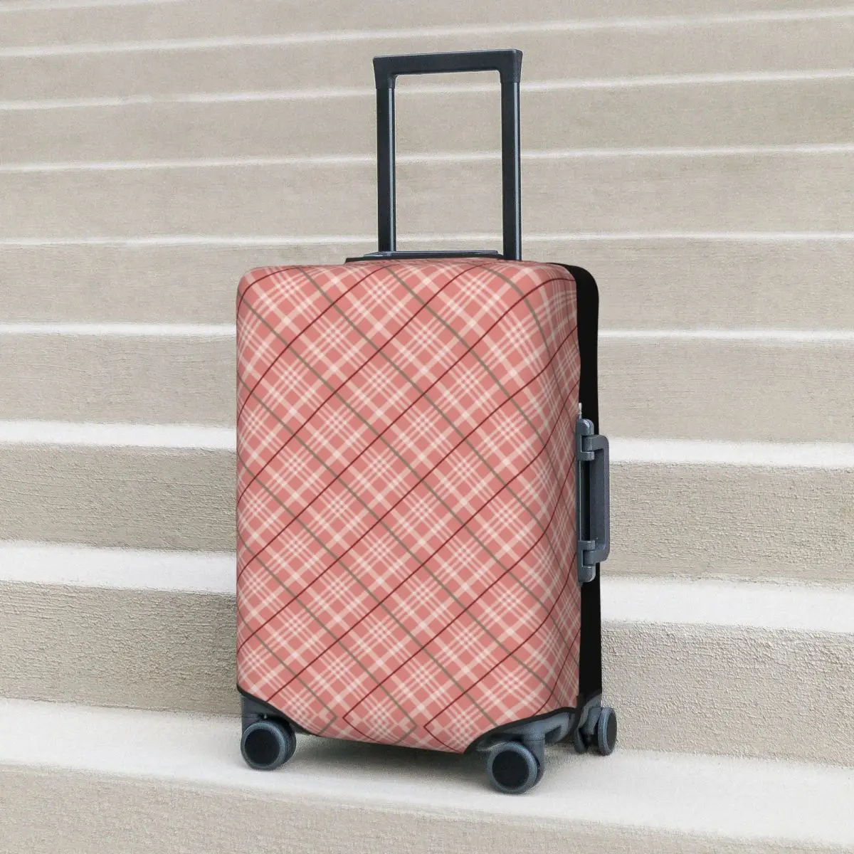 

Plaids Check Pattern Suitcase Cover Pink Abstract Geometric Cruise Trip Protection Vacation Strectch Luggage Supplies