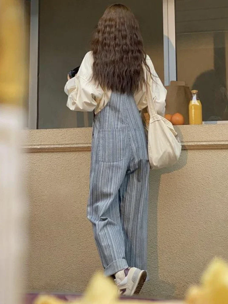 Jumpsuits Women Striped Retro Design Loose Streetwear Korean Style Casual Simple Empire All-match Spring Denim Personality Teens