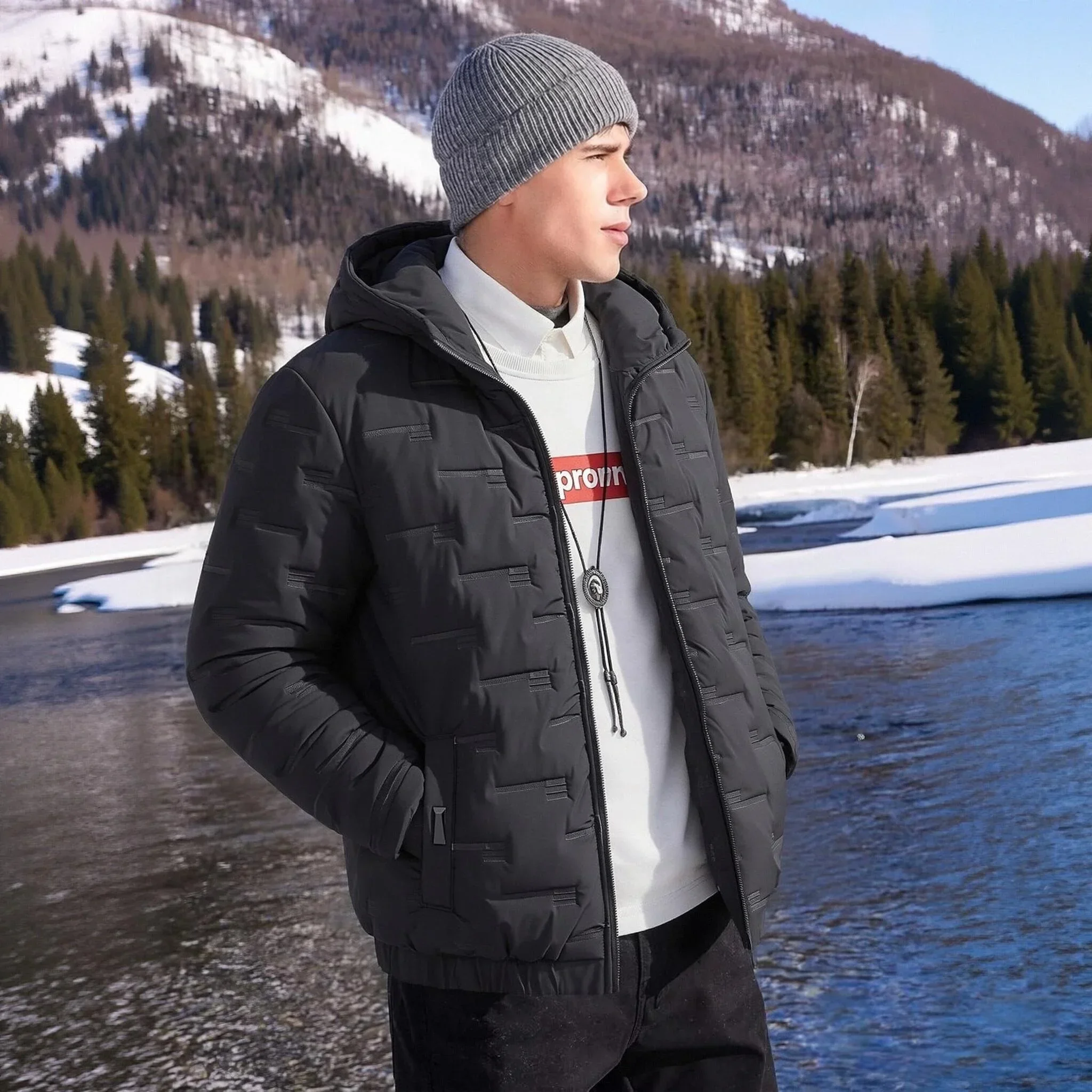 Man Hooded Padded Winter Puffer Jackets Outdoor Warm Padded Coat Autumn Lightweight Casual Sports Parkas Man's Outerwear Outfit