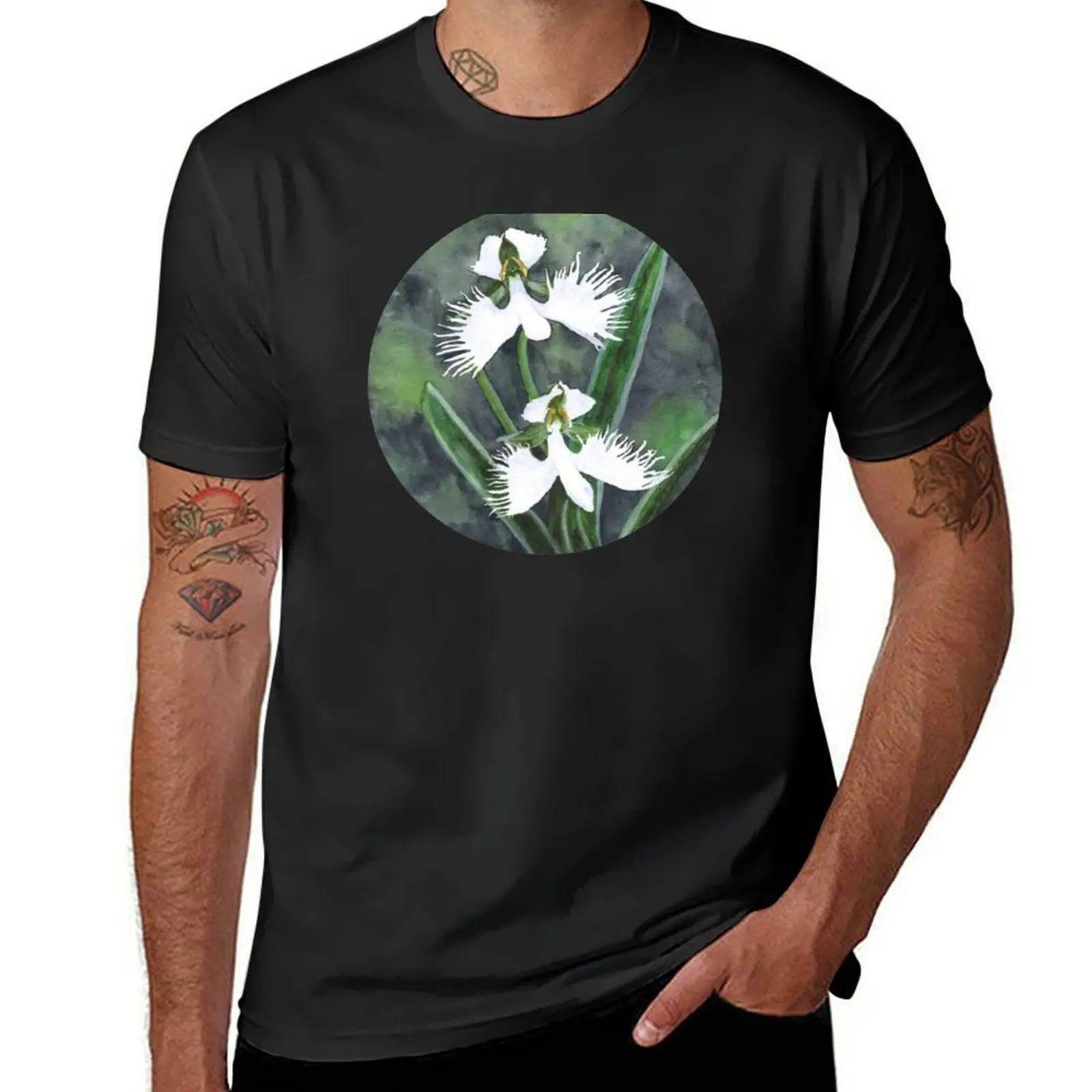 

White egret orchid flowers (Habenaria Radiata) T-Shirt tees affliction shirts baggy shirts tshirts for men