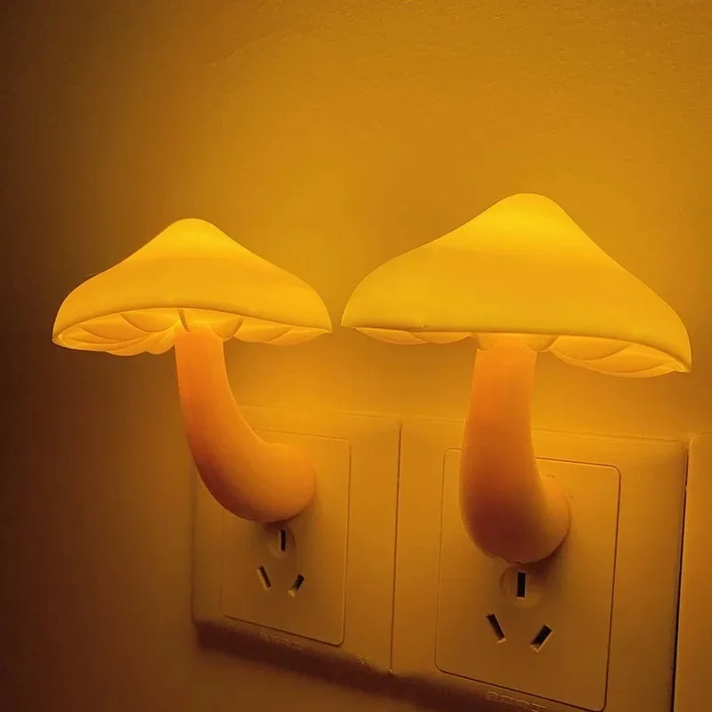 Creative LED Night Light Plug in Lamp Night Light Mini Pretty Mushroom-Shaped Light-control Sensor Bedroom Light Home Decoration