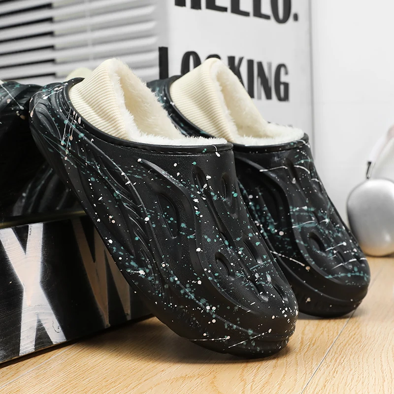 

Мужские зимние теплые хлопковые тапочки, нескользящая водонепроницаемая удобная домашняя обувь для дома и улицы для дома