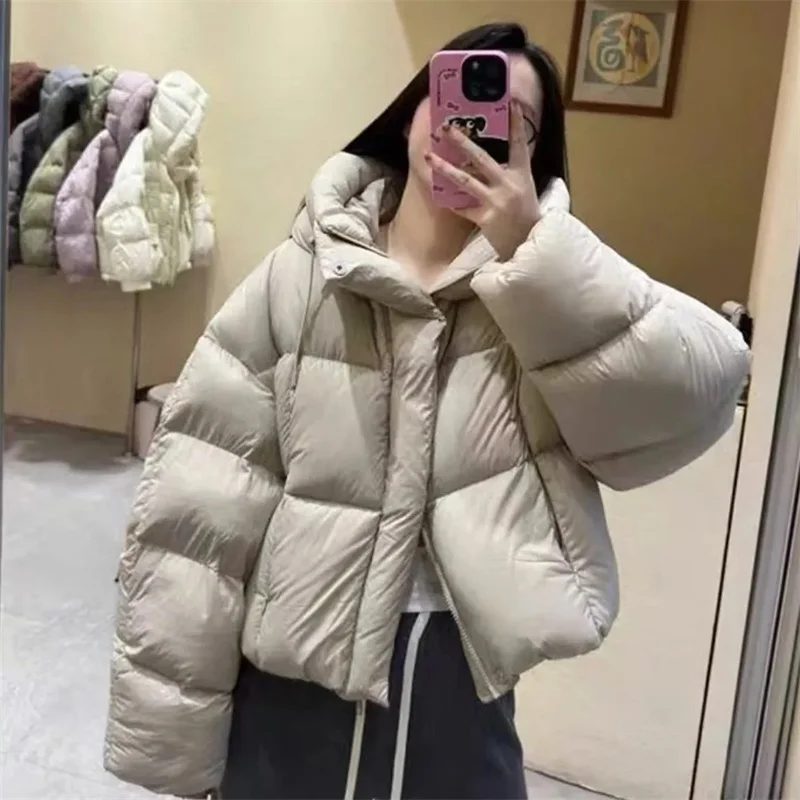 2025 New Women Winter Jacket Hooded Cotton Padded Coat Loose Warm Thicken Parka Fluffy Overcoat Snow Wear Outwear