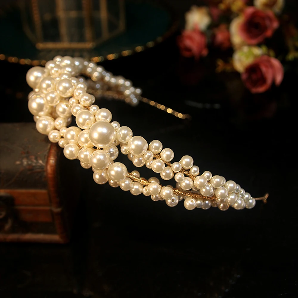 Handmade Beading Irregular Pearl Hair Hoop For Women Luxury Party Wedding Headbands Hair Accessoires Headdress Jewelry