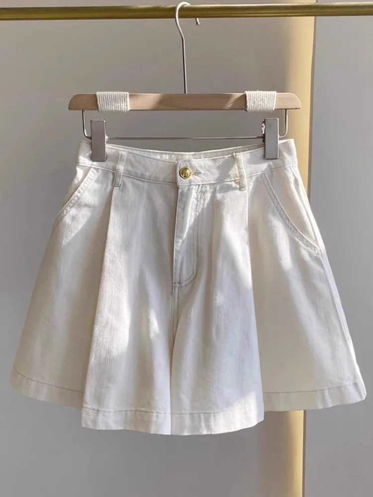 

High Waist White Denim Shorts Women's Skirt Pants Summer New Style A-Line Wide Leg Pants Versatile Hot Shorts Skirt Pants