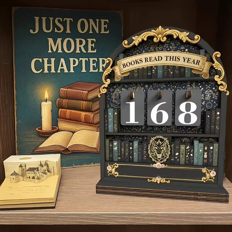 Vintage Reading Tracker Adds a Unique Touch to Your Bookshelf, with Replaceable Numbers.This Year'S Book Counte Shelf Organiz