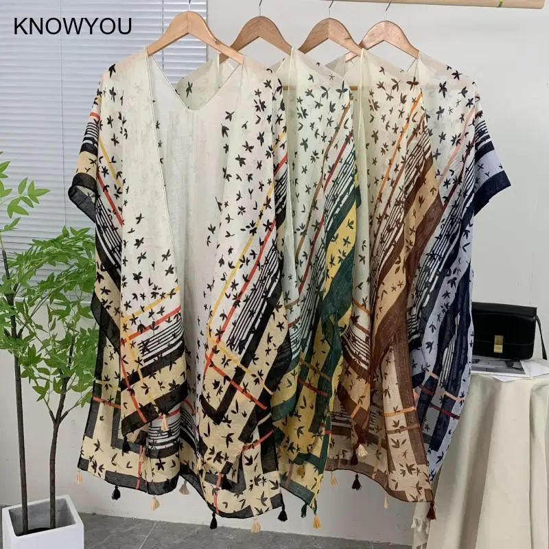 Beach Cover Ups Women Thin Vacation Beach Towel Sun Protection Shawl Versatile Meshpashmina Leopard Bikini Scarves Ponchos