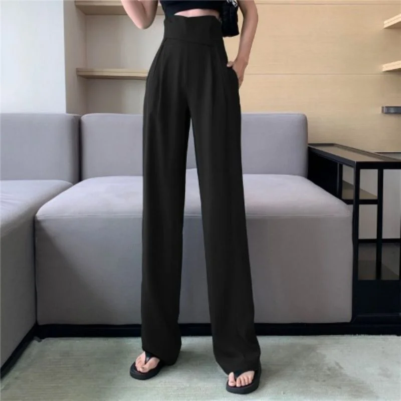 Straight Leg Trousers for Women Tailoring High Waist Elastic Wide Loose Work Baggy Office Clothing Womens Pants Purple Outfits G