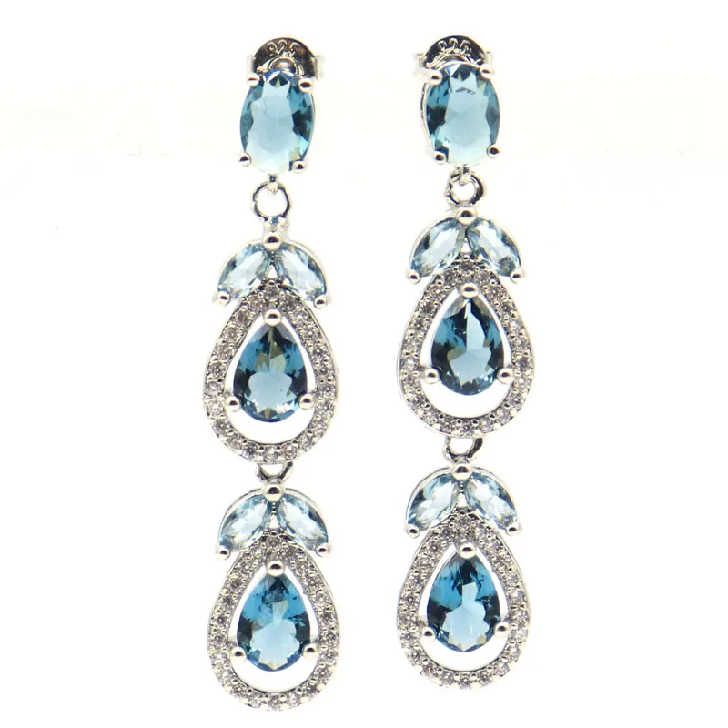 

44x9mm Pretty Violet Tanzanite London Blue Topaz Smoky Topaz Golden Citrine Red Blood Ruby CZ Ladies Present Silver Earrings