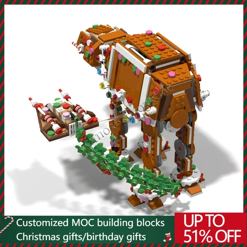 134 Uds. Corona de pan de jengibre genial tecnología Snowspeeder bloques de construcción Addon niños Diy montaje juguetes sorpresa regalos de cumpleaños