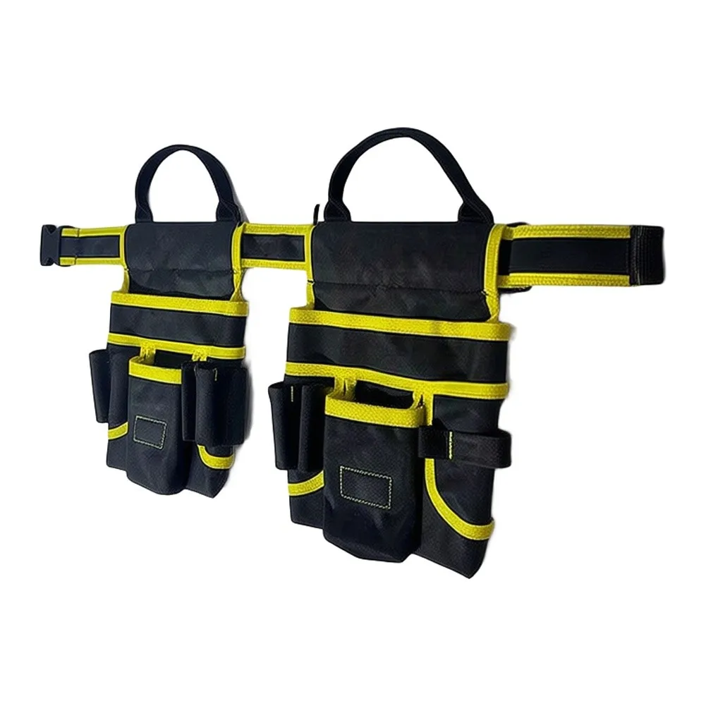 Robust Electrician Tool Belt with Comprehensive Storage and Easy Transport Design 26x25x5cm Yellow Oxford Waist Bag