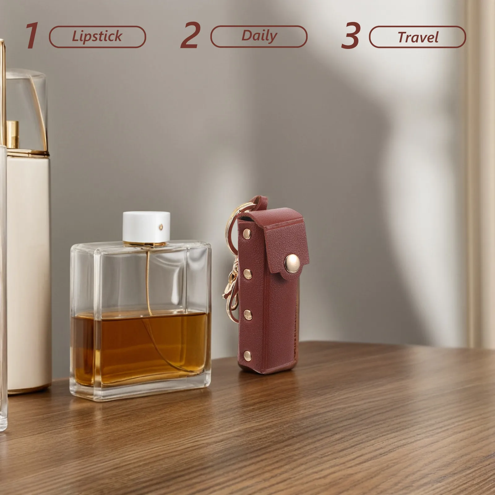 Lipstick Holder Keychain with Sleek Finish Compact PU Case for Lip Gloss and Balm on-The-Go Touch-Up Essential