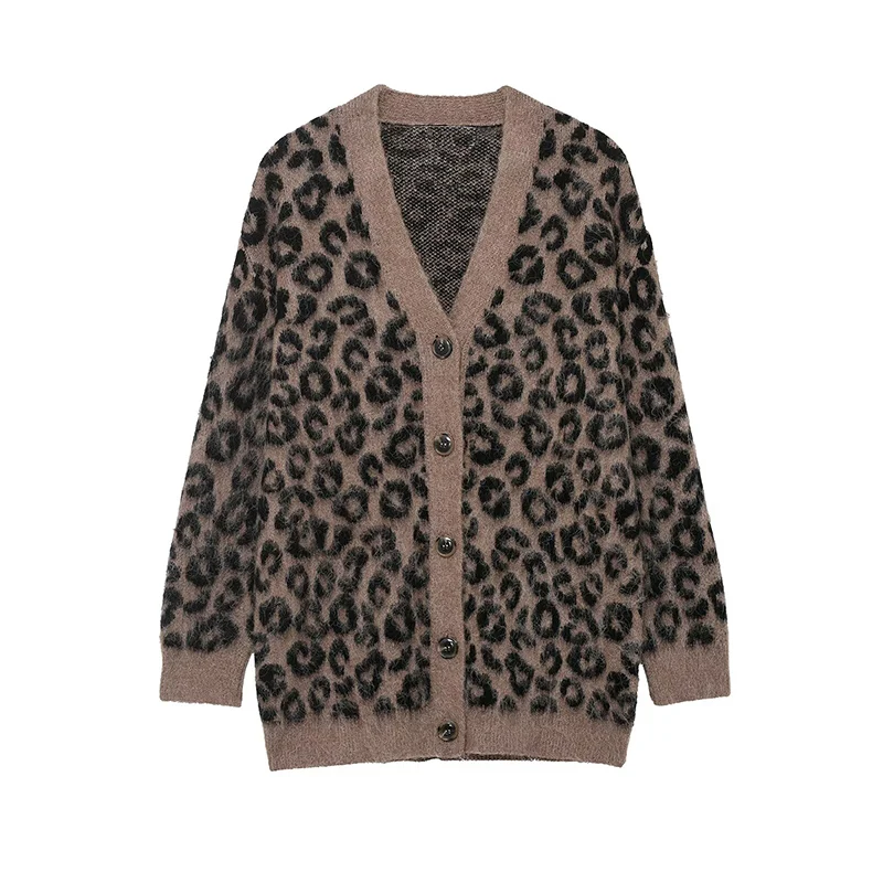 Knitted Cardigan Coats 2025 New Fashion Leopard Print Warm Sweater Women's Youth Autumn Street Travel Women's Cardigan Sweater