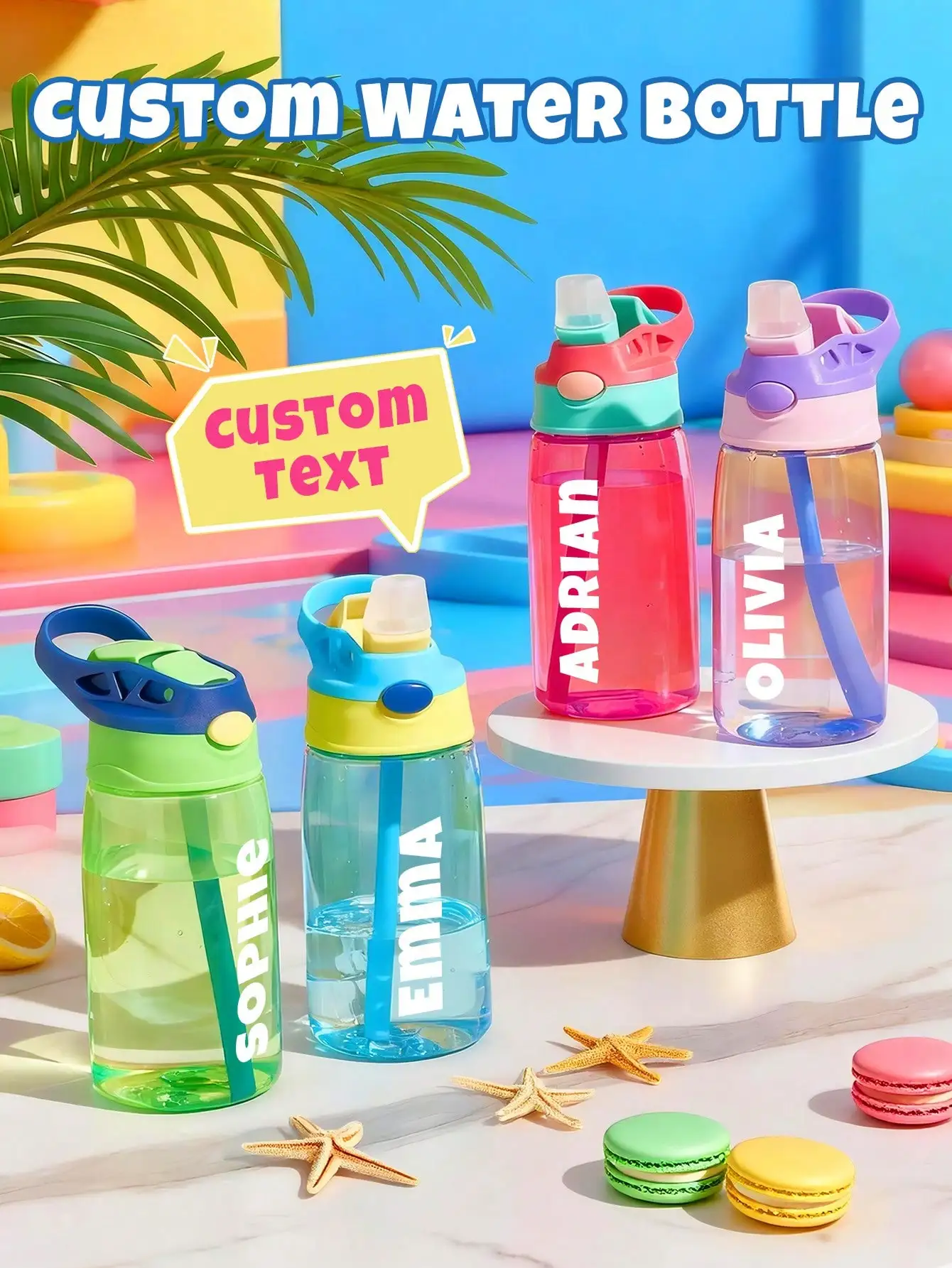 Custom Water Bottle Personalized Name Cup with Straw and Lid 16oz 480ml Gift for Him Her Home Office