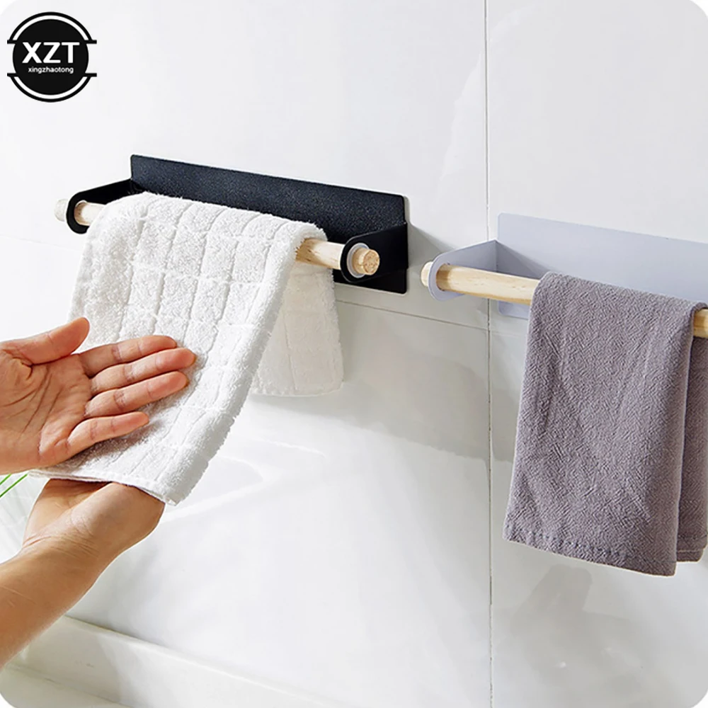 New Bathroom Wood Towel Hanger Rack Bar Kitchen Cabinet Cling Film Rag Hanging Holder Organizer Toilet Roll Paper Holder Shelf