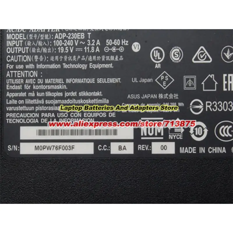 Genuine ADP-230EB T 19.5V 11.8A 230W AC Adapter 5.5x2.5mm for GT70 GS75 GT60 ADP-230CB B A12-230P1A ADP-180NB BC ADP-180HB D