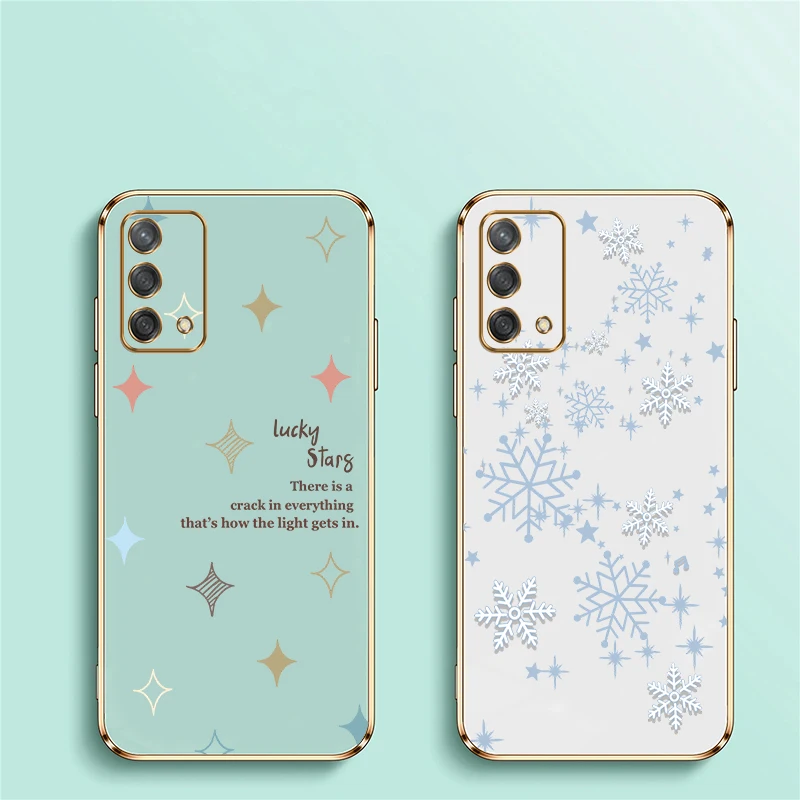 Winter Snowflake Plating Case For OPPO A95 A93 2020 A92 A91 A83 A77 A77S A76 A75 A79 A96 A92 A94 Silicon Lucky Stars Print Cover