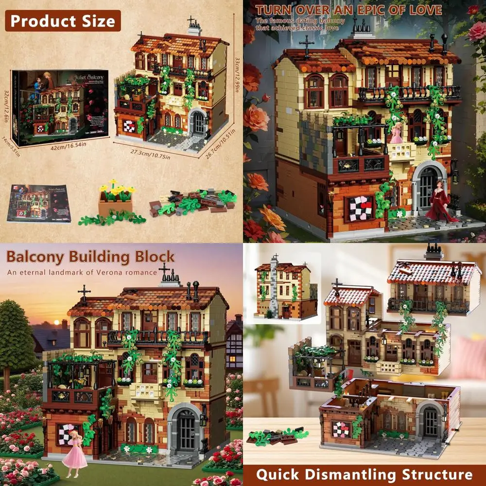 

Italian Renaissance 3-Level Villa Building Set, 3800 Pieces with Balcony, Ivy Vines, Ideal for Adults & Teens, Home Decoration o