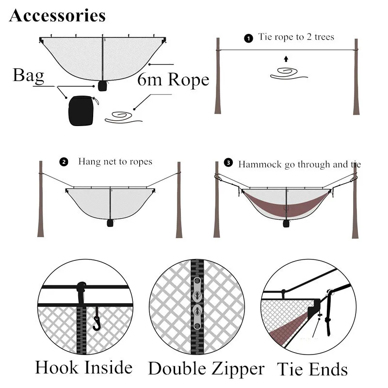 Hammock Camping portátil com Mosquito Net, Hammock Bug Net, Rede, Acessórios de rede, Fit All, Fast and Easy Set Up, 340x140cm