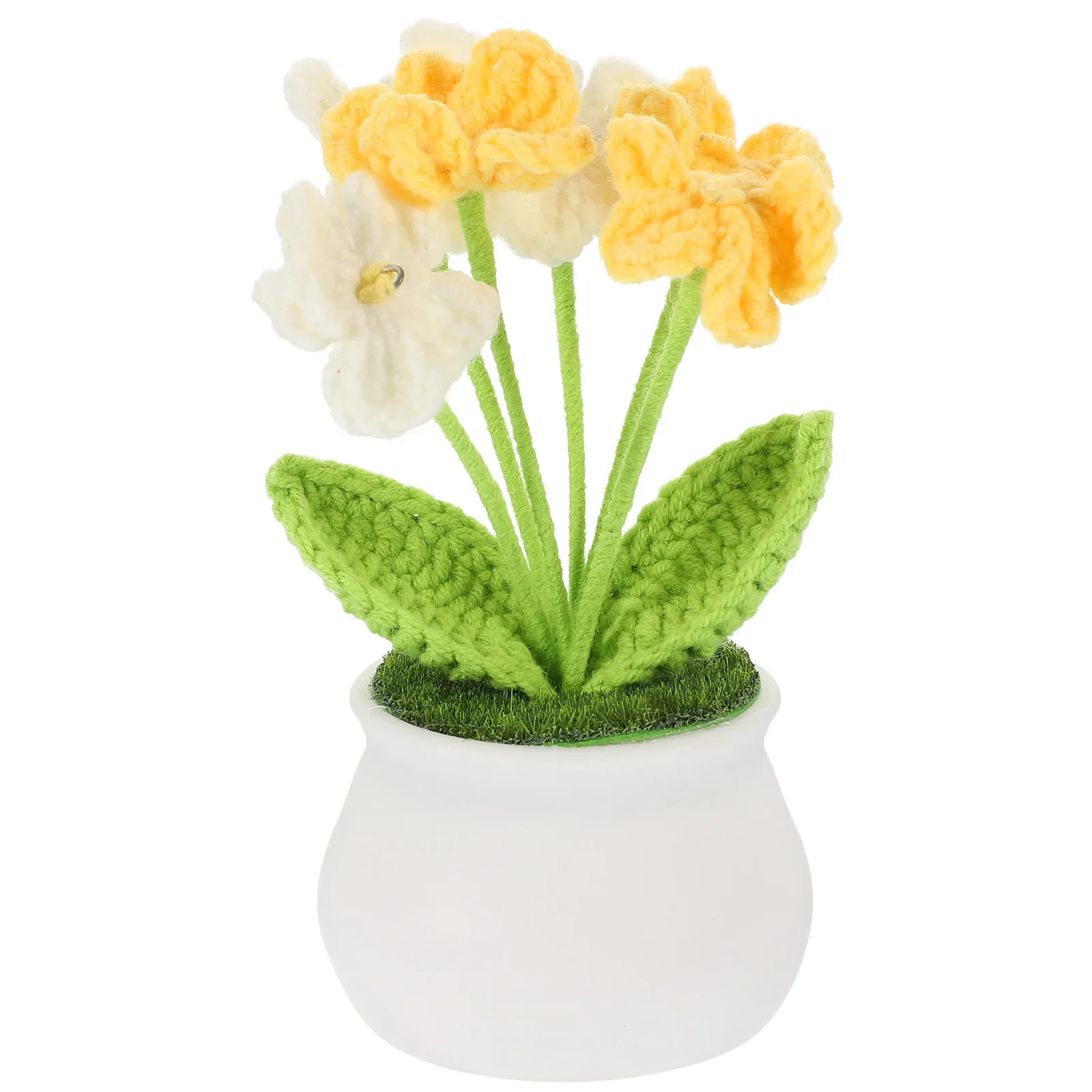 

Simulated Lily Decorative Crochet Potted Flower Handmade Artificial Plants For Desktop Home Car Table Small Faux Crochet Flower