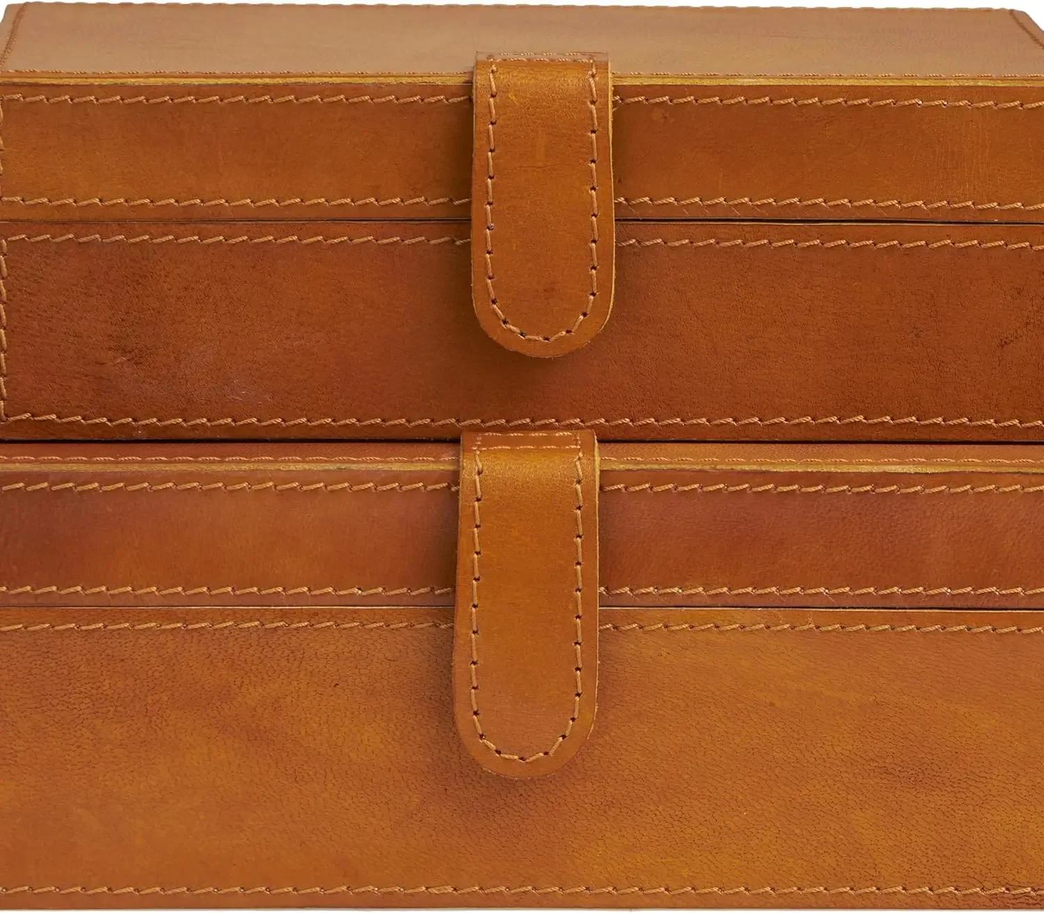 Leather Handmade Decorative Box Storage Decorative Keepsake Boxes with Snap Front Closure and Detailed Stitching