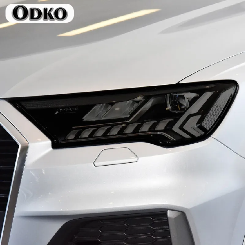 

2 Pcs For Audi Q7 4M 2016 2017 2018 2019 2020 Car Headlight Tint Black Vinyl Protective Film Transparent TPU Sticker Accessories