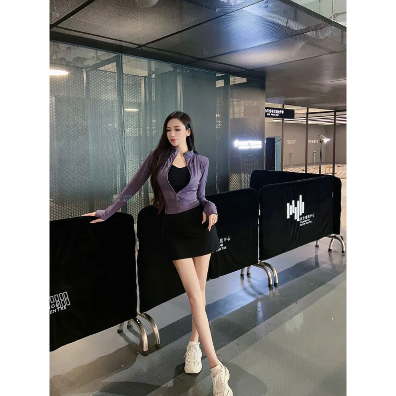 

Ele Long Sve Zipper Sun Protection Yoga Sportswear Thin Summer Faion Outerwear ort Jaet for Women Slim Fit