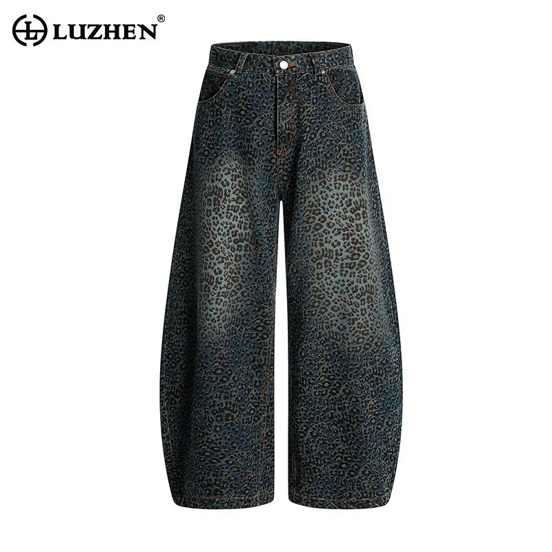 

LUZHEN 2025 New Original Leopard Print Loose Straight Tube Denim Pants Men High Quality Fashion Streetwear Wide Leg Jeans JY3327