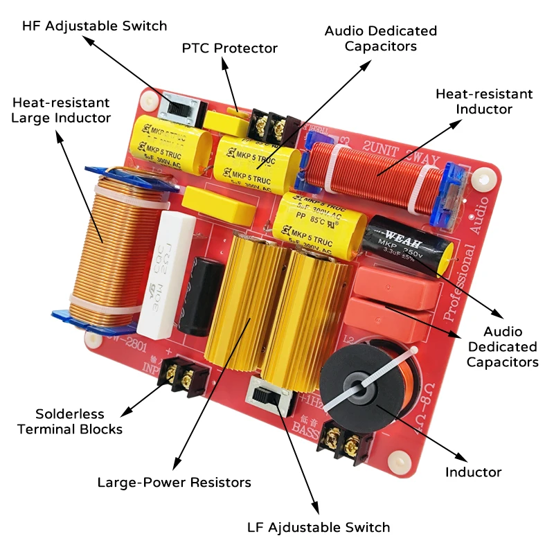 500W 18 inch Speaker 2 Way Audio Passive Crossover Network Treble Bass Frequency Divider Hifi High Low Filter Board WEAH CW2801
