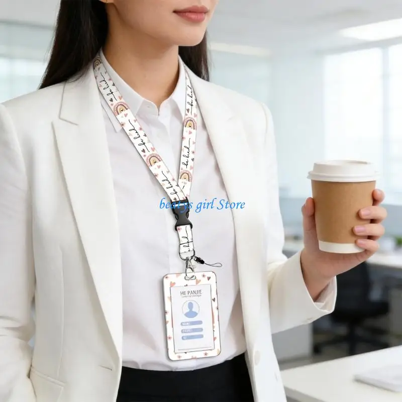 C7AB Retractable Lanyard with Waterproof PVC Card Cover Retractable Badge Holder with Removeble Neck Strap For Offices School