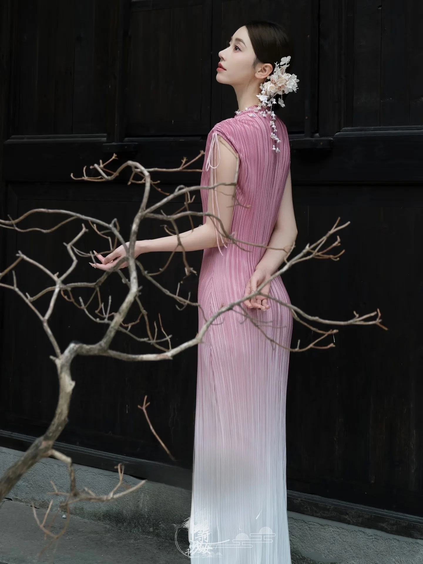 

Elegant Simple Chinese Style Photography Costume for Art Photos Studio Retro Fashion Long Skirt Breathable Polyester