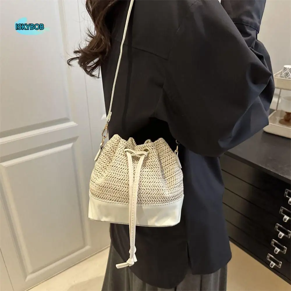 

Cute Woven Raffia Bag Mobile Bag Beach Handbag Weave Straw Crossbody Bag Shoulder Bag Bohemian Style Drawstring Bucket Bag Girls