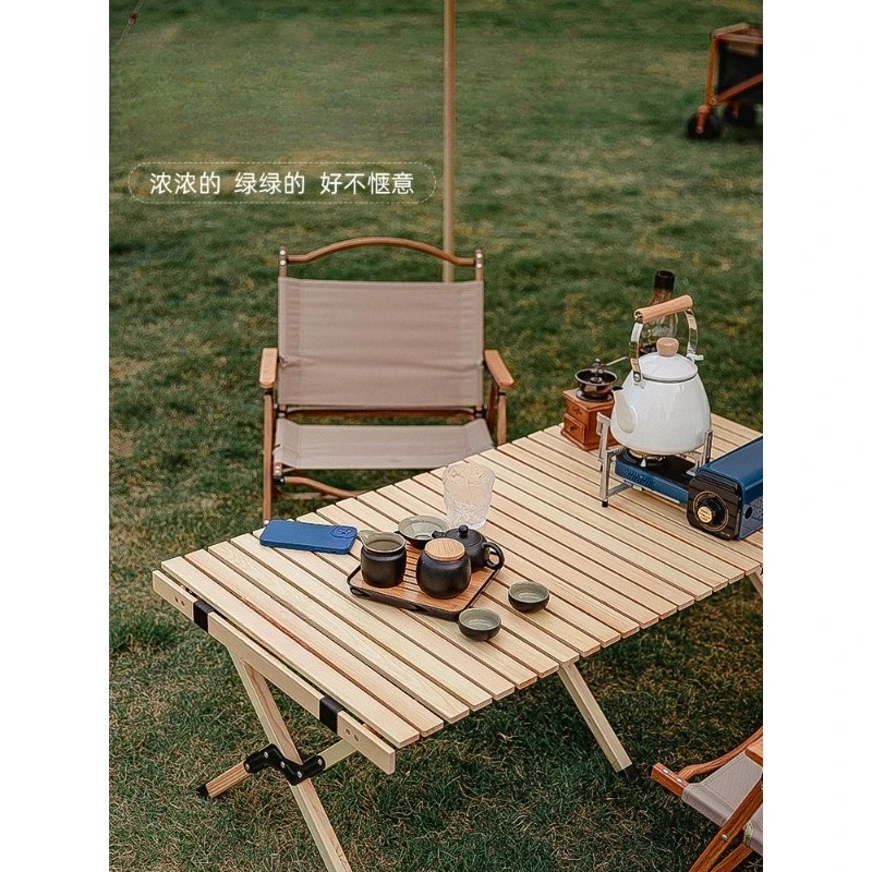 Beihuan solid wood egg roll table outdoor camping portable foldable barbecue camping stall picnic tea table