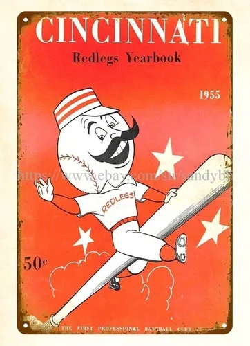 Hochwertige Wanddekoration, 1955 Baseball Cincinnati Redlegs Yearbook Metall-Blechschild