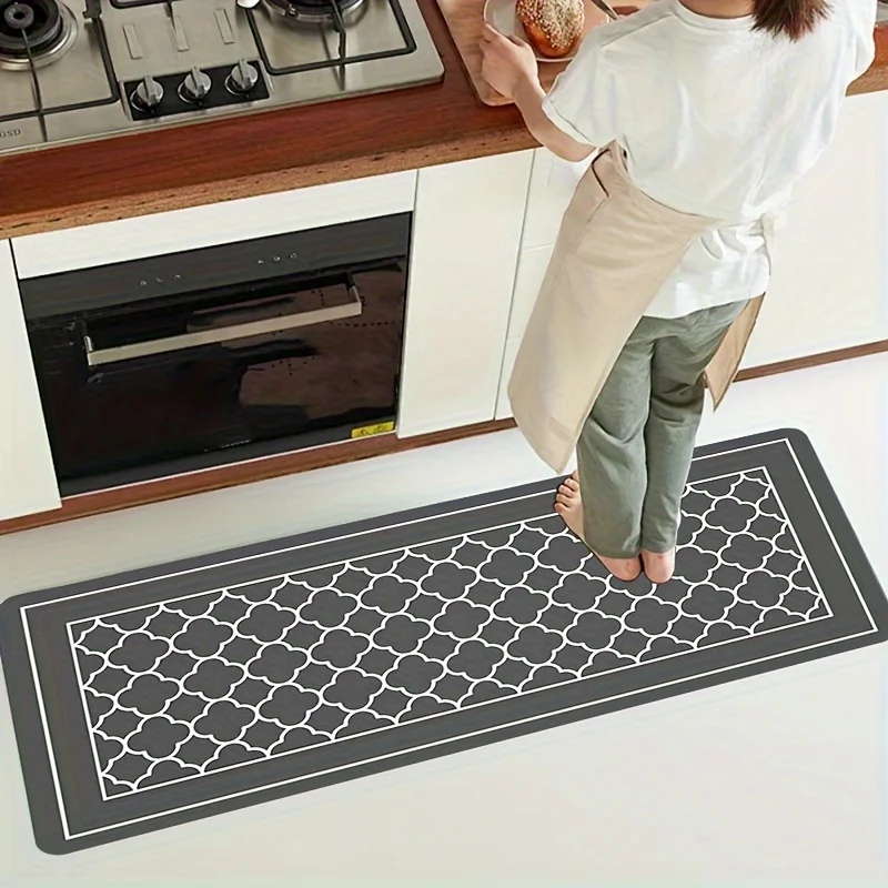 Moroccan Trellis Kitchen Rug Non-Slip Washable Floor Mat Geometric Pattern for Kitchen Hallway Diatom Mud Water Absorbent Carpet