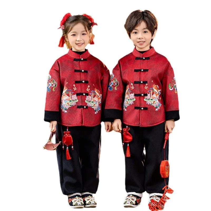 2024 New Chinese Traditional Tang Suit Hanfu Boy&Girls School Uniform Kids Christmas Birthday Gift Children New Year Clothes