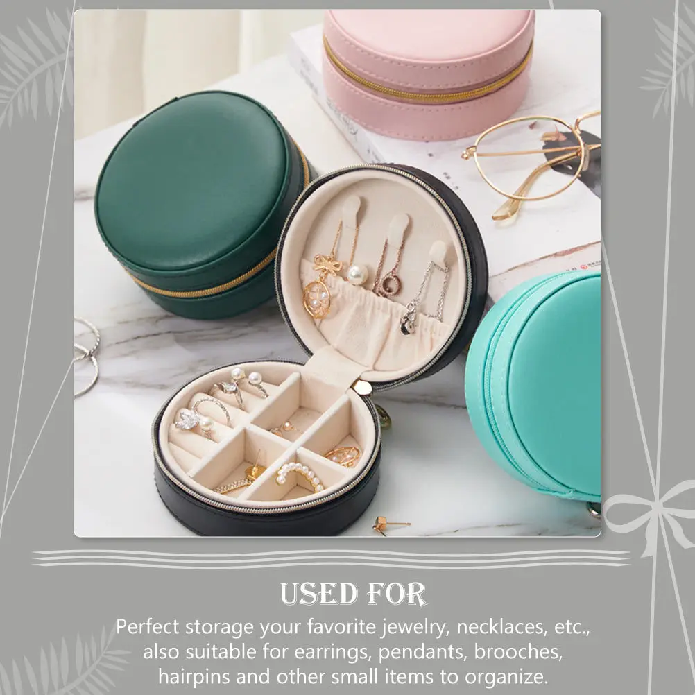 

Pu Jewelry Box Round Storage Case For Necklace Earring Ring Organizer Travel Jewelry Container Women Multi-Grid