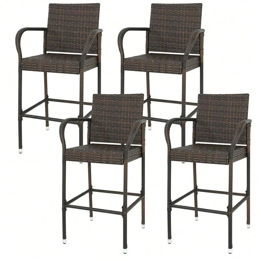 

Backyard Patio Wicker Barstool Set of 4 Indooor Outdoor Patio Bar Stools Brown