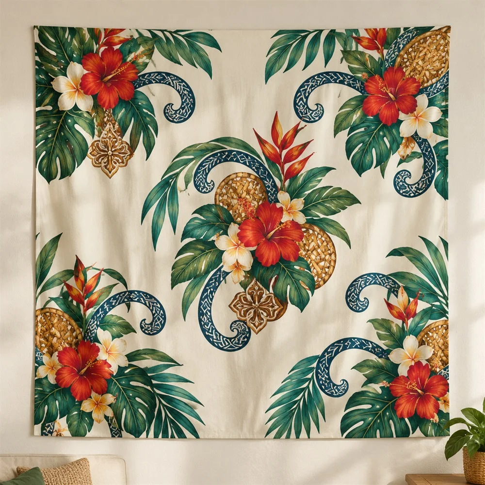 VIKAMA Carved Wood Motif Clustered Groups Tapestry Wall Hanging, Southeast Asian Wall Art Tapestries for Living Room Bedroom