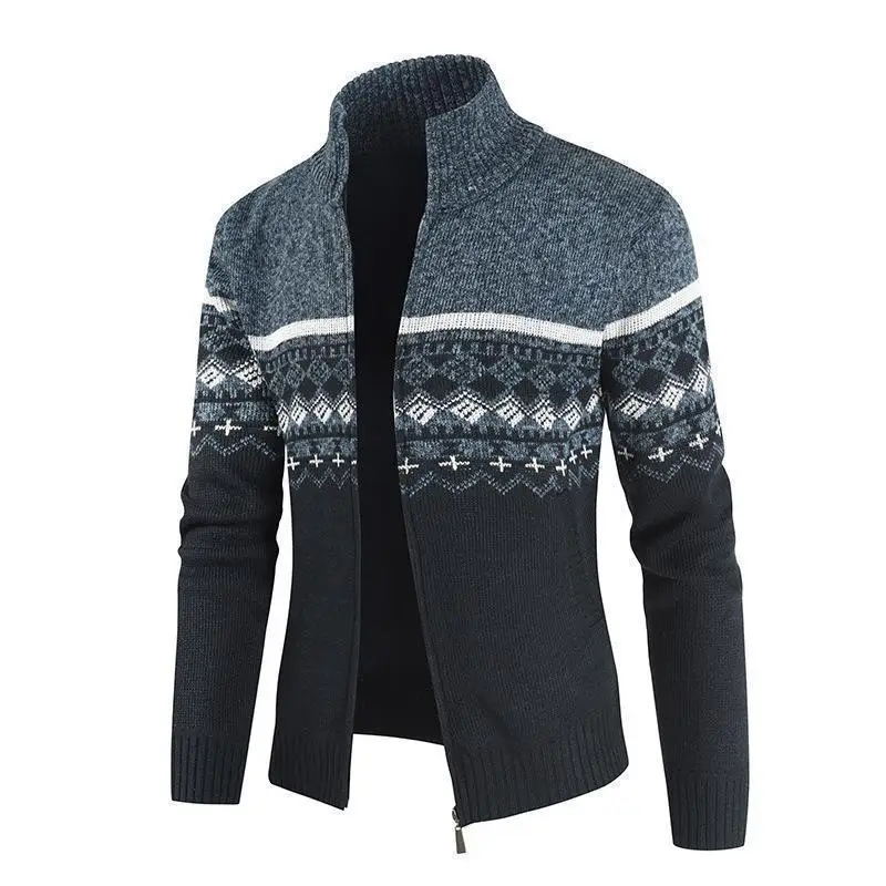 2025 cardigan lavorato a maglia abbinato ai colori con colletto rialzato autunno e inverno da uomo, maglione