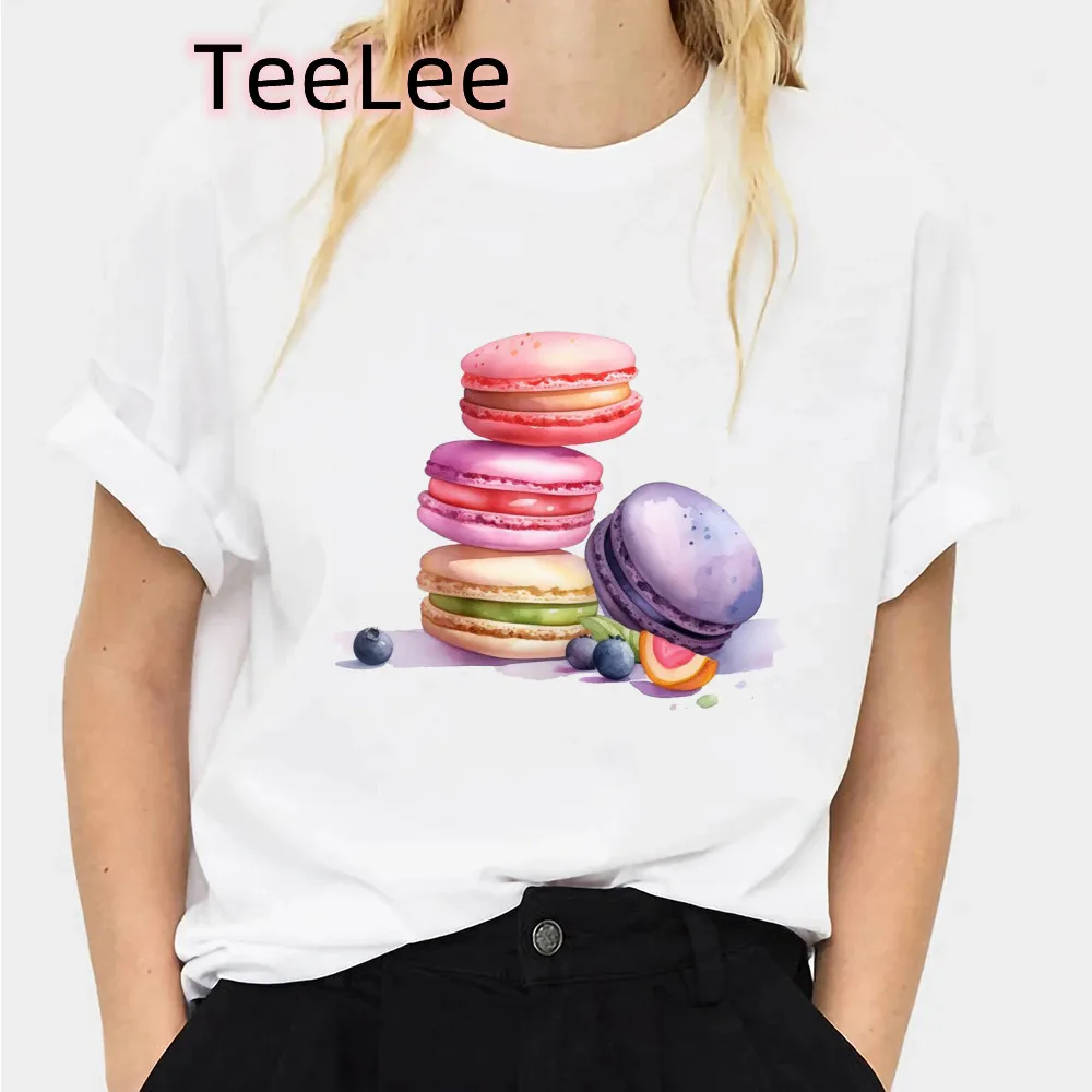 Macarone T Shirt Summer Women Short Sleeve Leisure Cartoon Top Tee Casual Ladies Female T Shirts Graphic Cute Woman Clothing