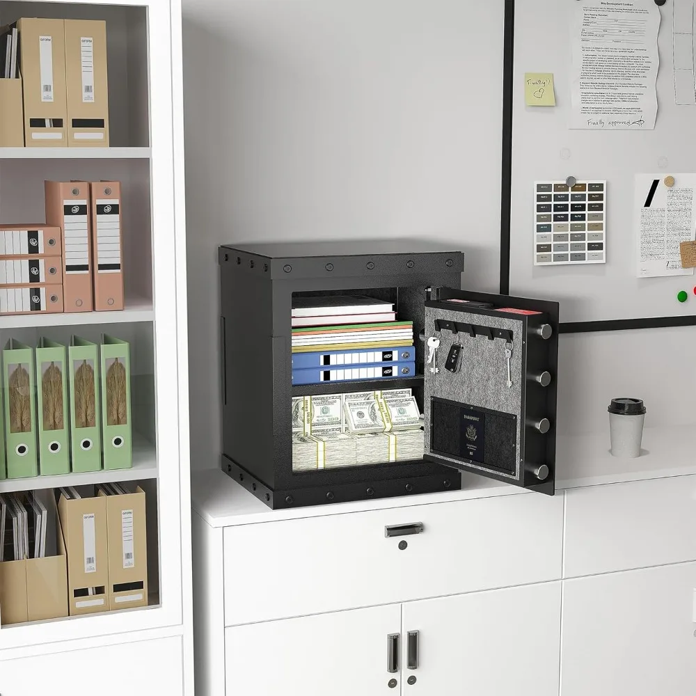 Cassaforte con serratura digitale ignifuga con accesso biometrico, cassetta di sicurezza in acciaio per la casa, ripiani regolabili e scomparti nascosti