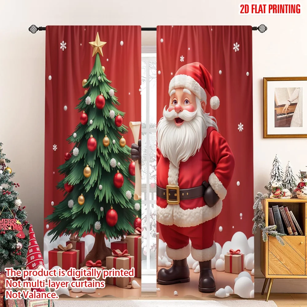 

2pcs 2D flat printing Merry Christmas Curtains Santa Claus Christmas Tree Gifts_g Polyester Without Electricity Party