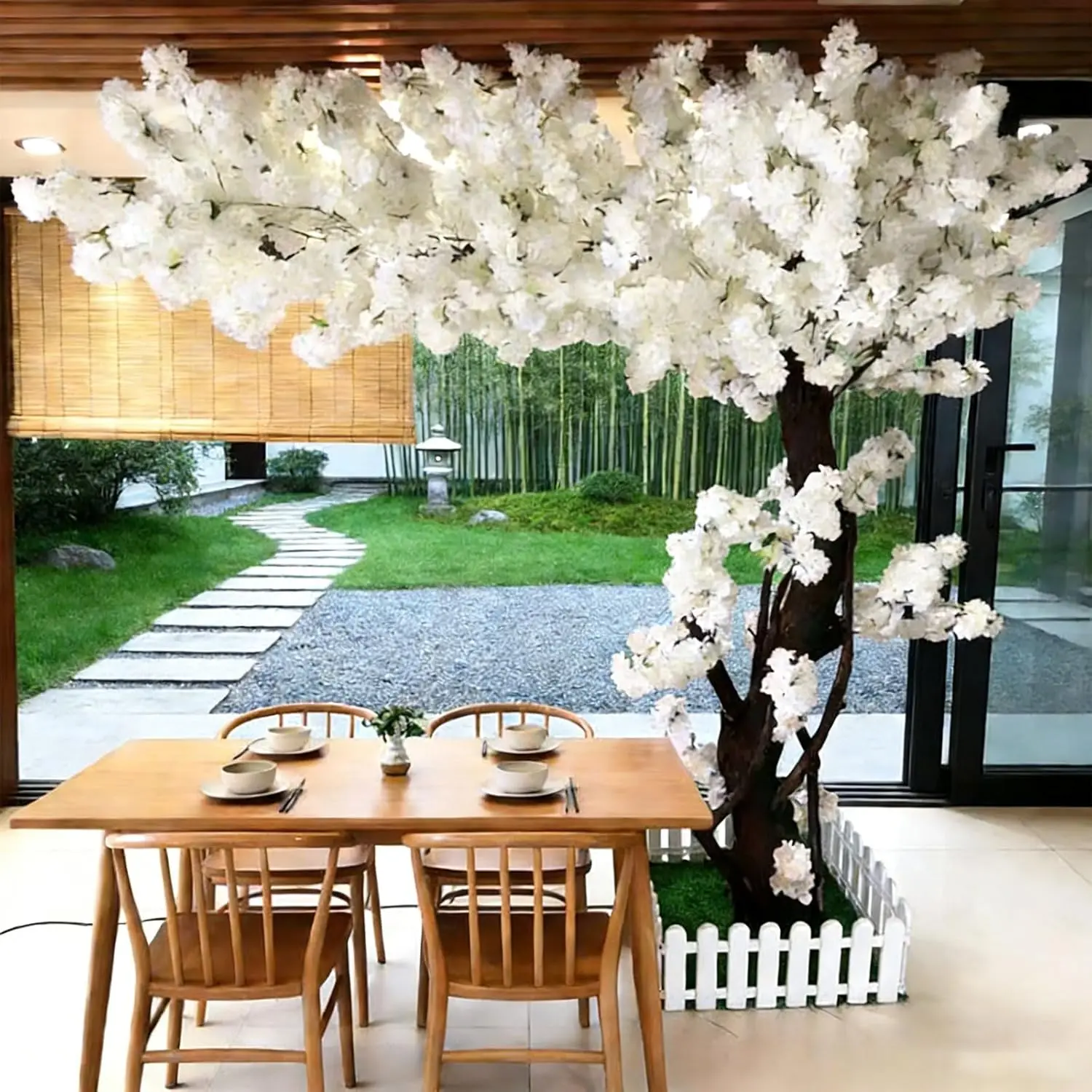 

Large White Artificial Cherry Blossom Tree Faux Sakura Decor for Garden Wedding Fake Flocking Blossom Trees