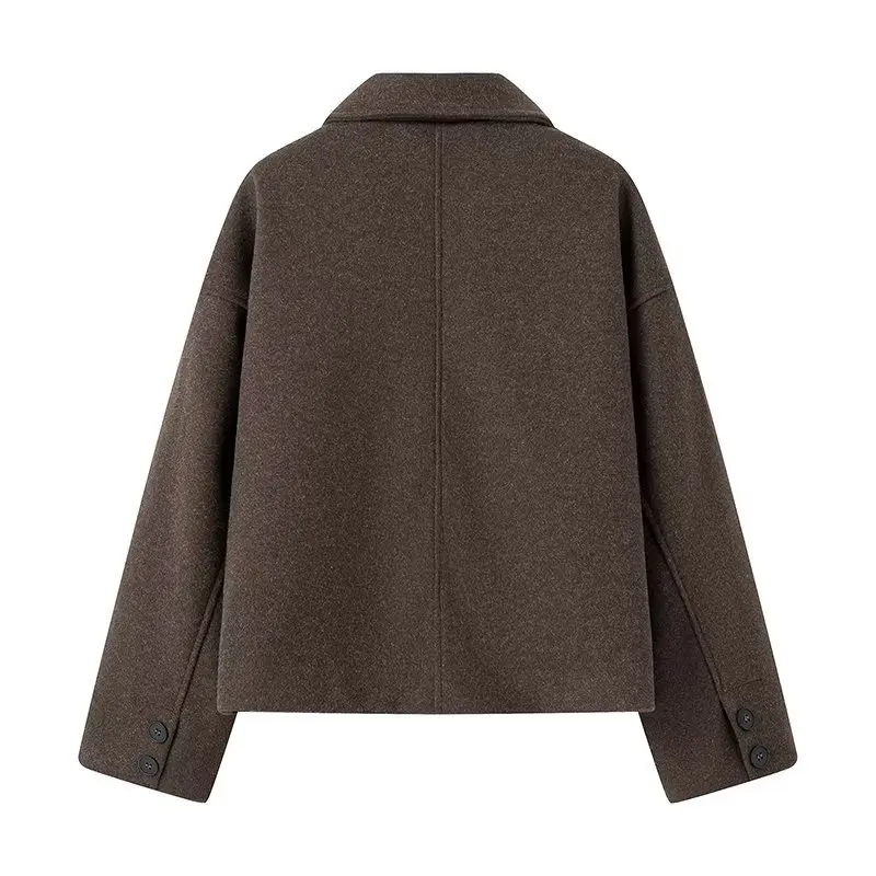 Chaqueta de lana marrón con cuello de solapa para mujer, prendas de vestir gruesas y cálidas, estilo camisa, botonadura única, Otoño e Invierno