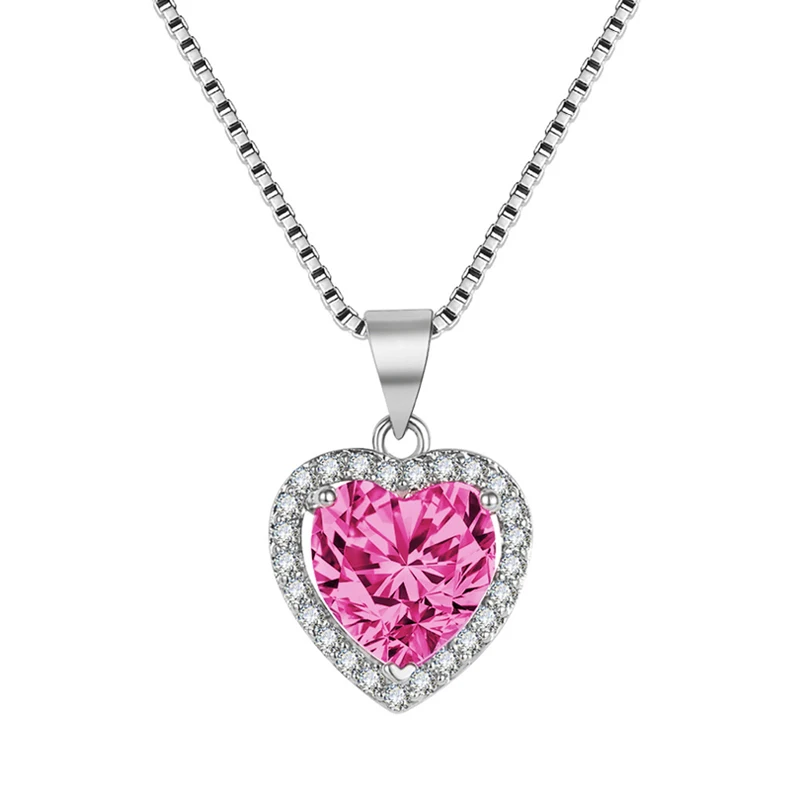Neue Mode 925 Sterling Silber Herz CZ Anhänger Halsketten Frauen Schmuck Jahrestag Geschenk Lila & Rot & Rosa Zirkon Schlüsselbein kette – Detail 20
