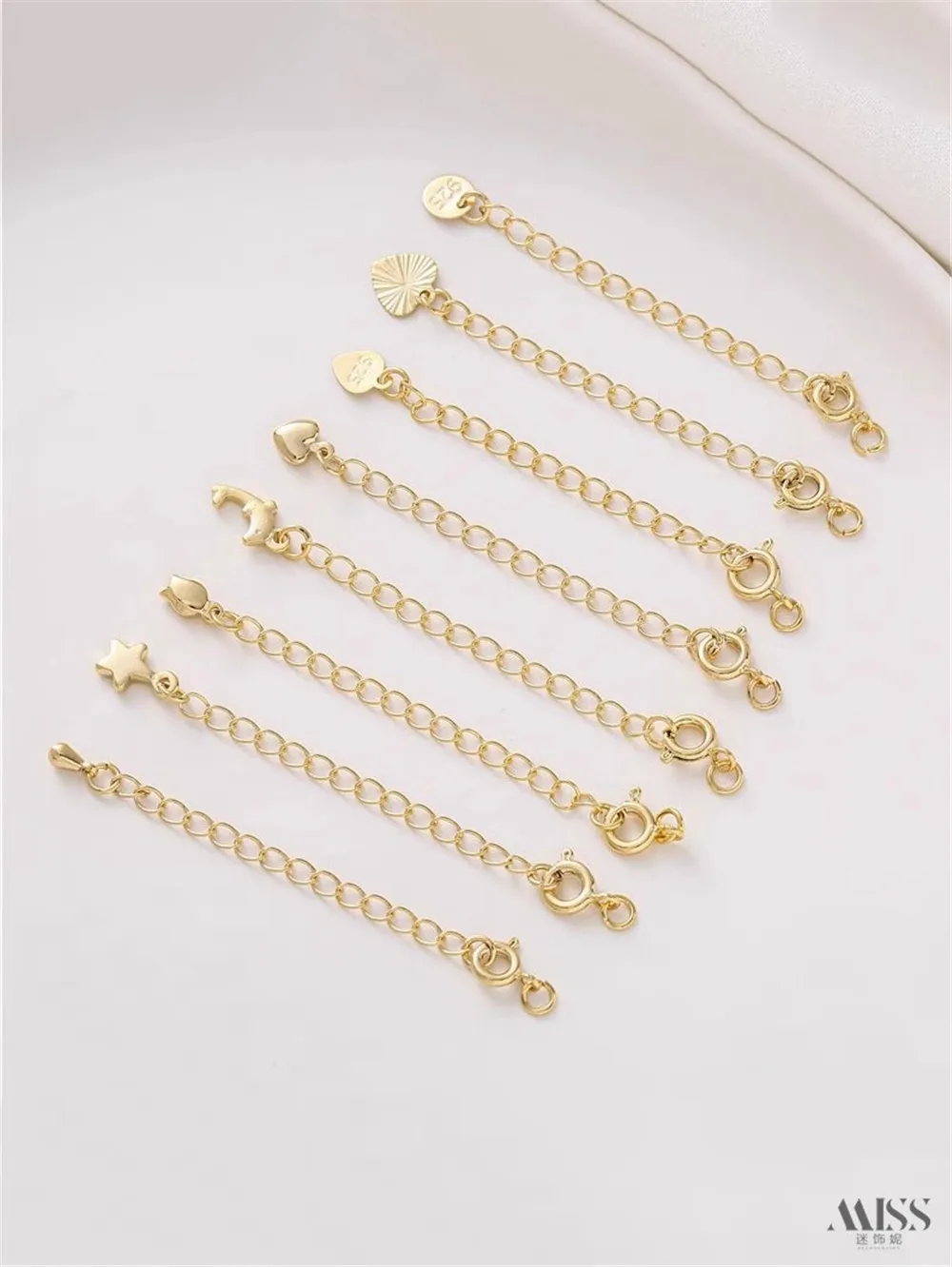 14K Gold-wrapped Water Drop Love Adjustment Chain Tail Chain DIY Bracelet Necklace Extension Chain Spring Buckle Link Accessorie