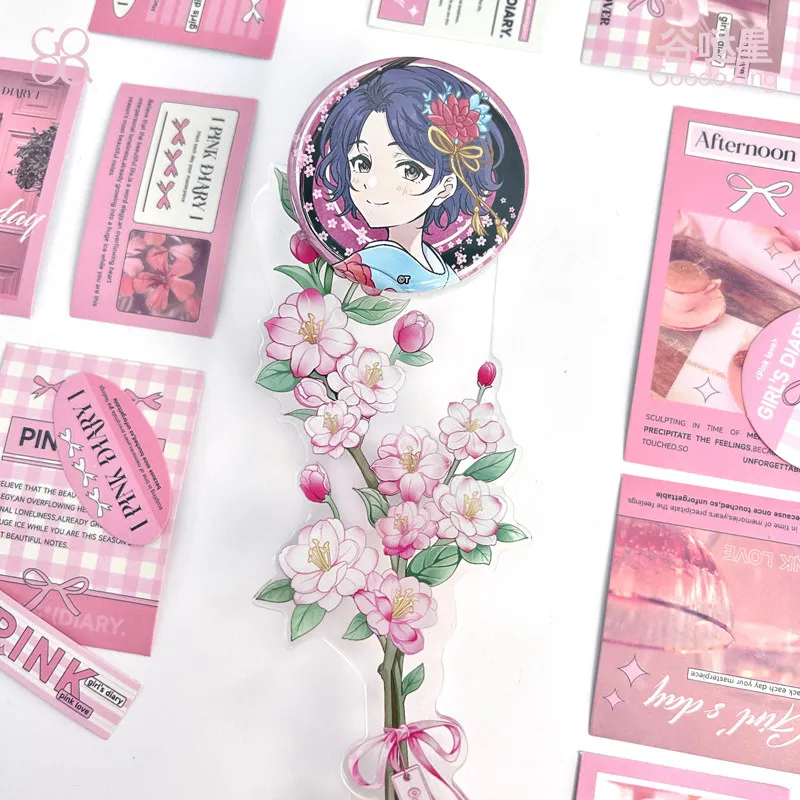 Floral Traces Hand-drawn Acrylic Badge Holder, Magnetic Display Case for Anime Pins, Ideal for Taking Photos and Collecting